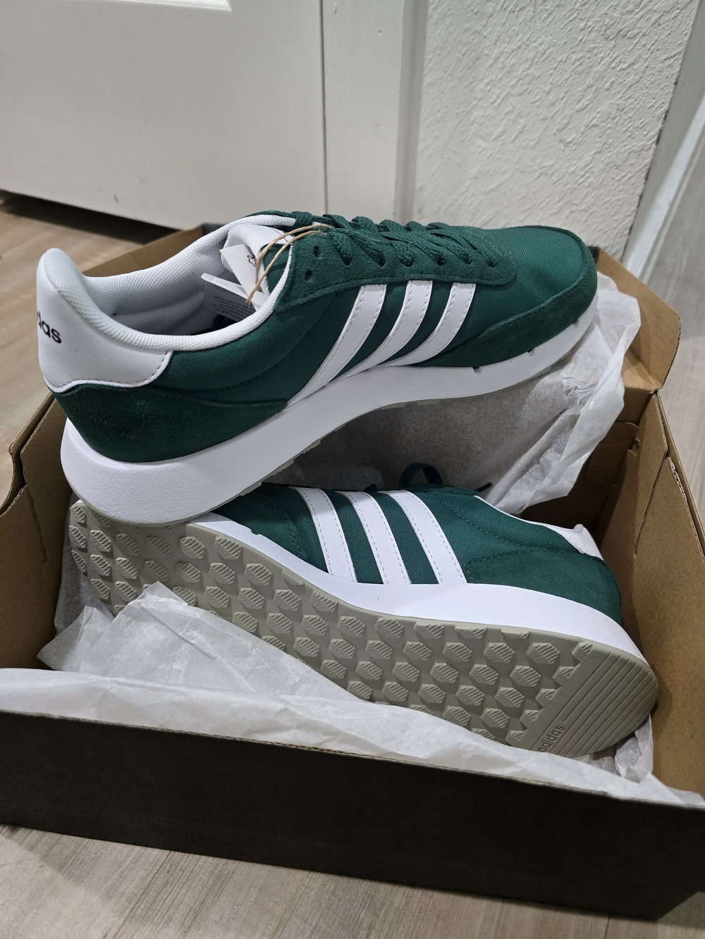 Adidas Men’s Retro Runner Sneakers in Green and White...
